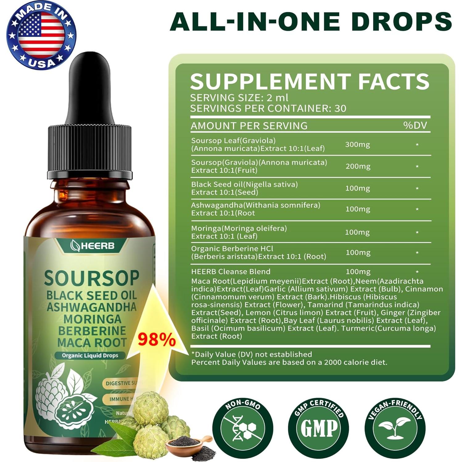 Concentrado Herbal Orgánico CeanPeak 60ml - Soursop, Ashwagandha, Moringa