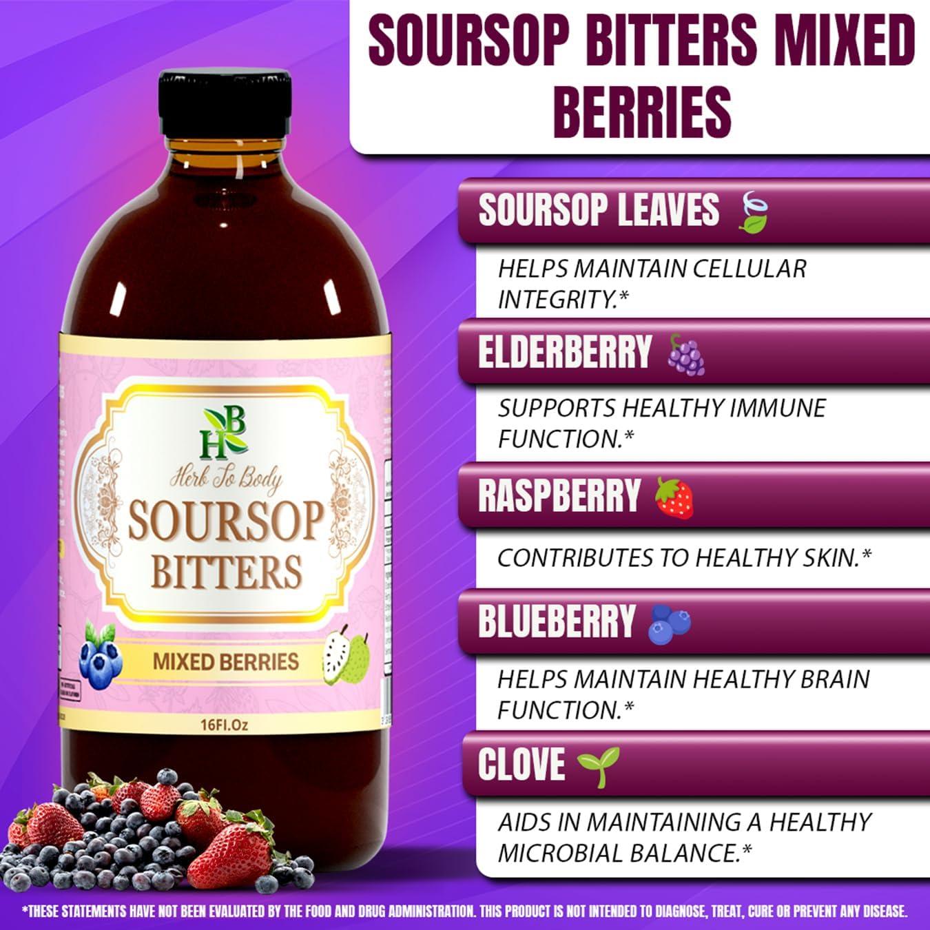 Líquido Amargo de Soursop con Berries Mixtas Herb To Body 473ml