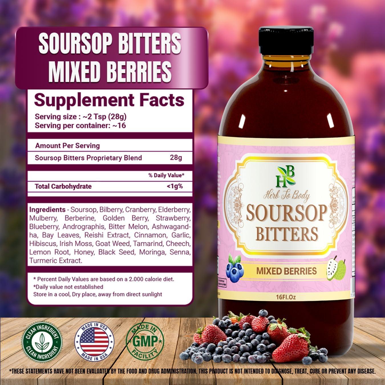 Líquido Amargo de Soursop con Berries Mixtas Herb To Body 473ml
