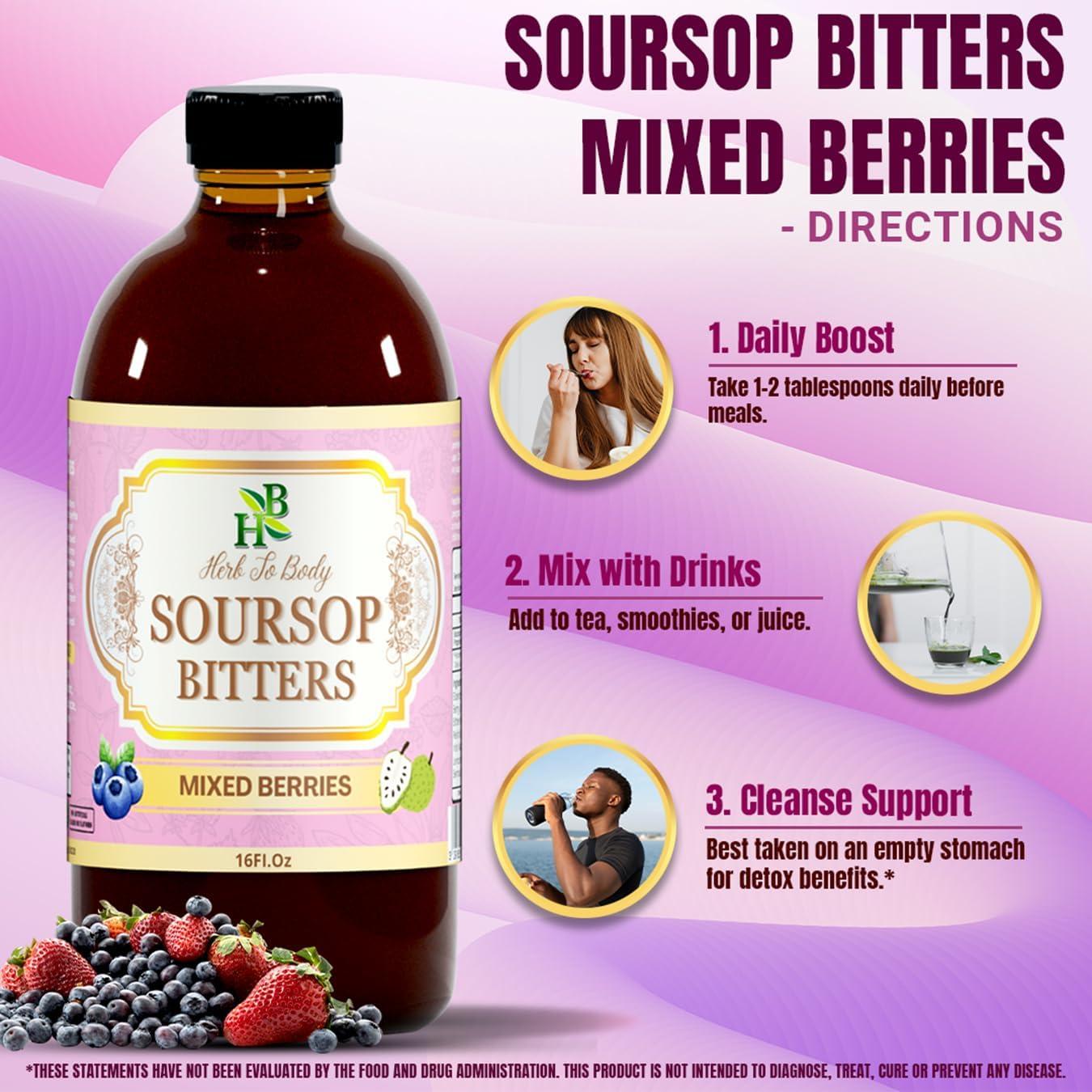 Líquido Amargo de Soursop con Berries Mixtas Herb To Body 473ml