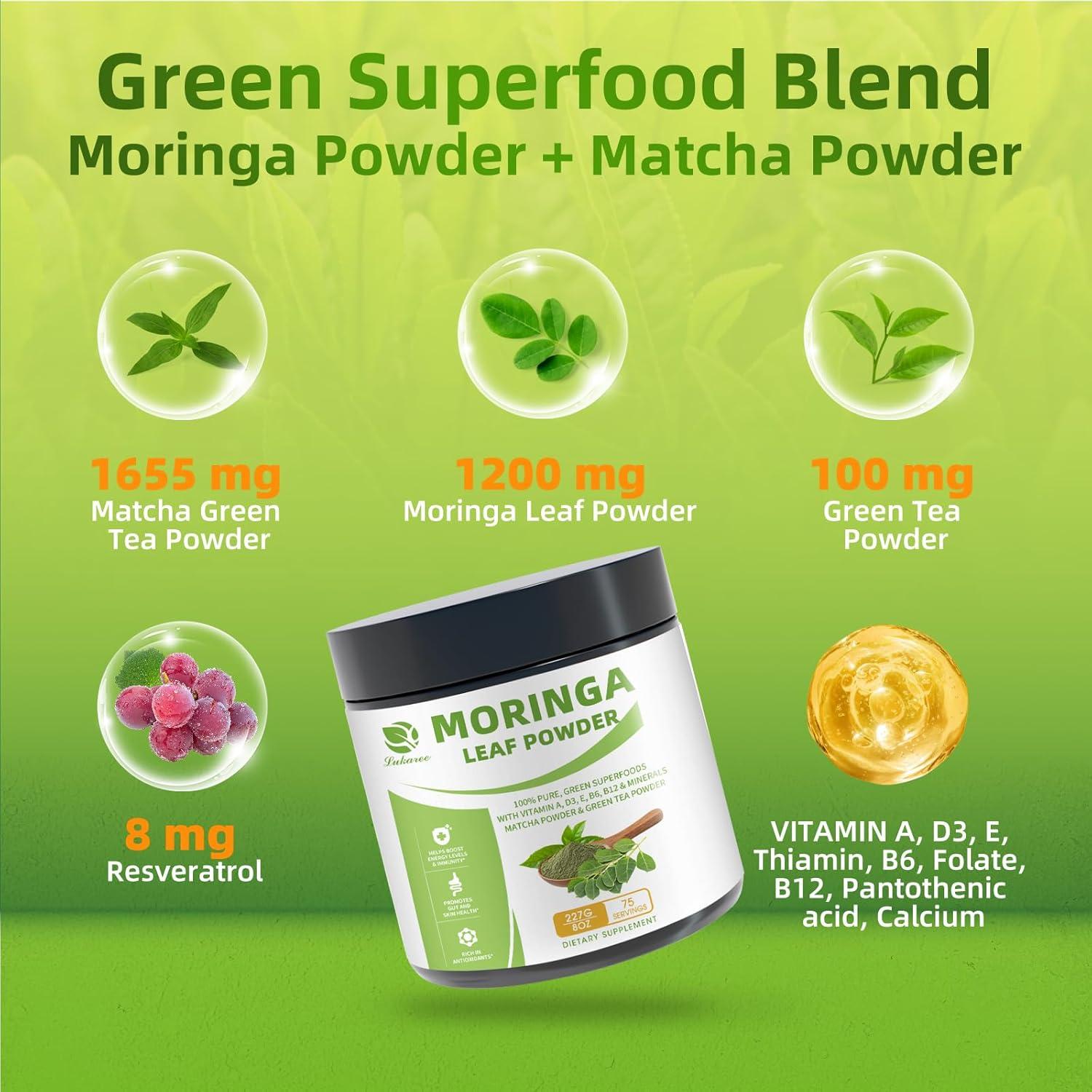 Polvo de Moringa Orgánico Lukaree 226.8 g - Superalimento Vegano