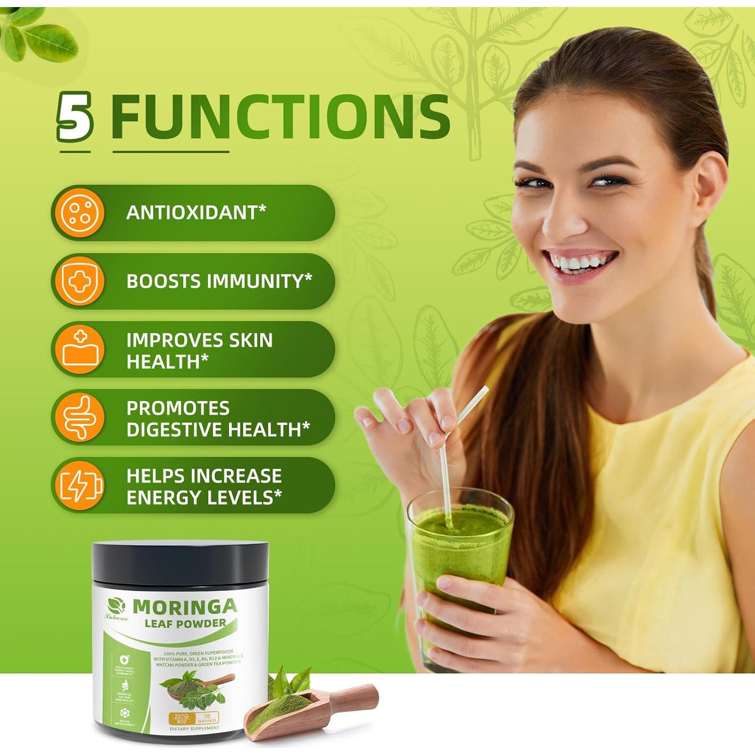 Polvo de Moringa Orgánico Lukaree 226.8 g - Superalimento Vegano