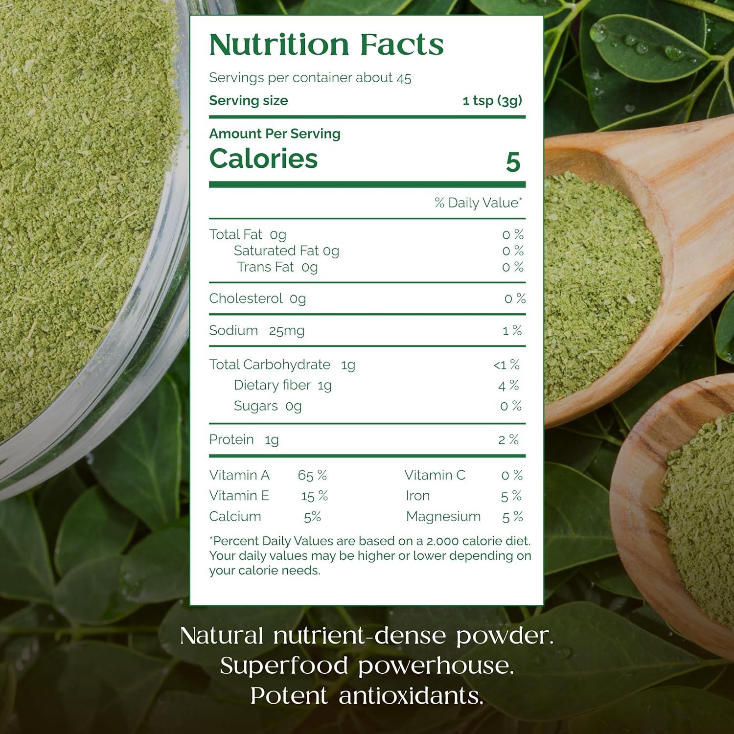 Polvo de Moringa Orgánica 339g - Farmacéutico Orgánico, Rico en Nutrientes