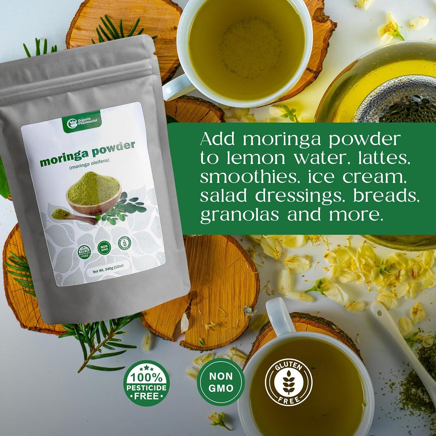 Polvo de Moringa Orgánica 339g - Farmacéutico Orgánico, Rico en Nutrientes
