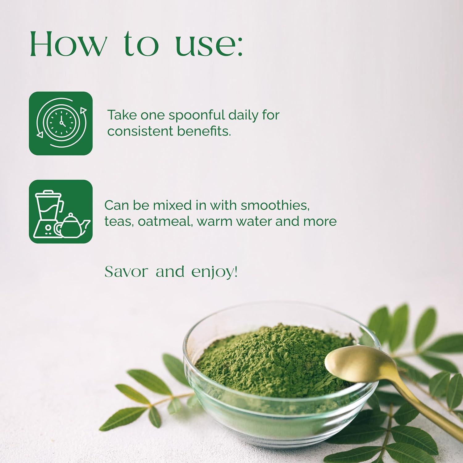 Polvo de Moringa Orgánica 339g - Farmacéutico Orgánico, Rico en Nutrientes