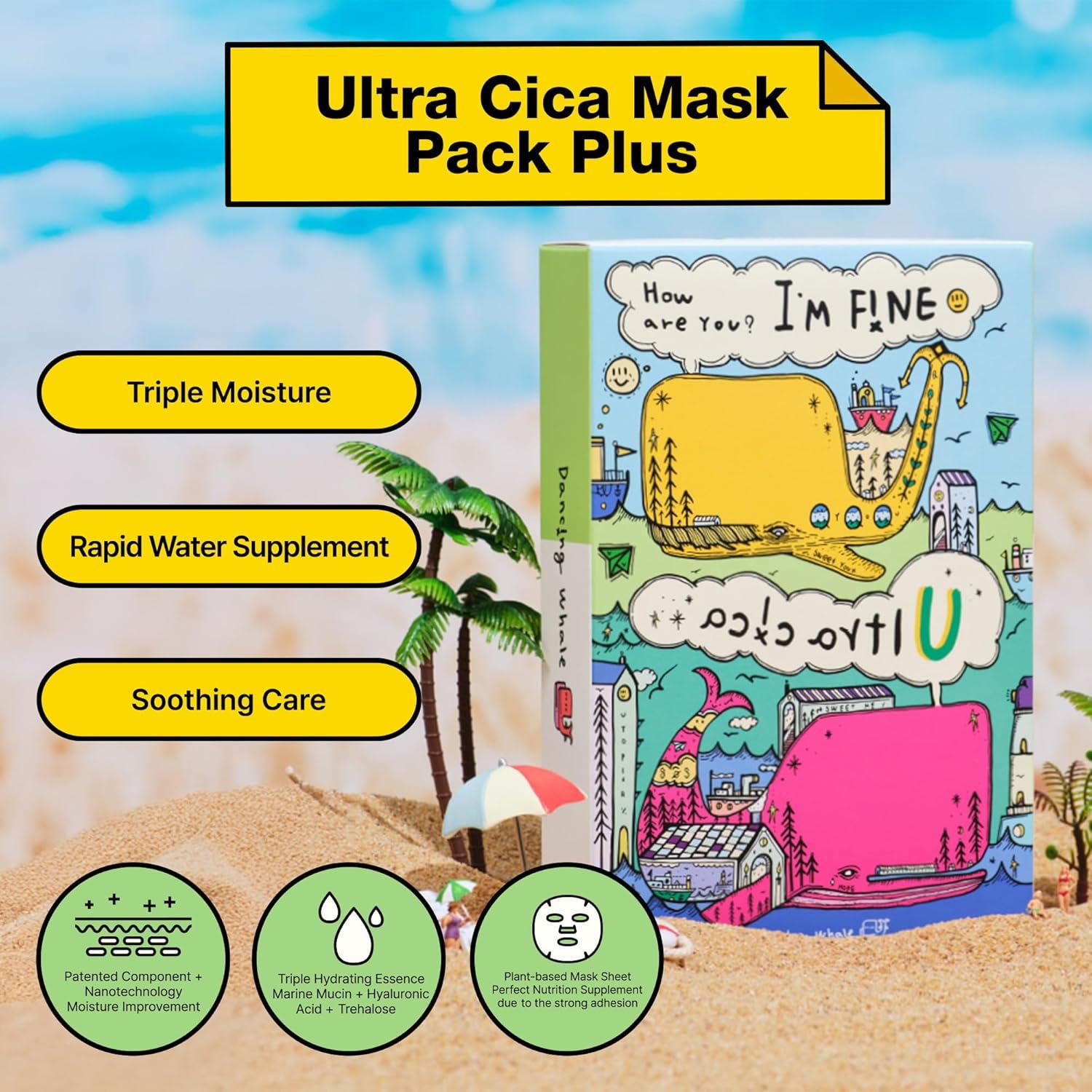 Mascarilla de Tela Hidratante Dancing Whale Ultra Cica 10 Hojas