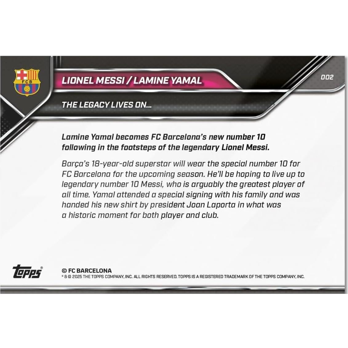 Tarjeta de Fútbol Lamine Yamal con Messi 2025 FC Barcelona