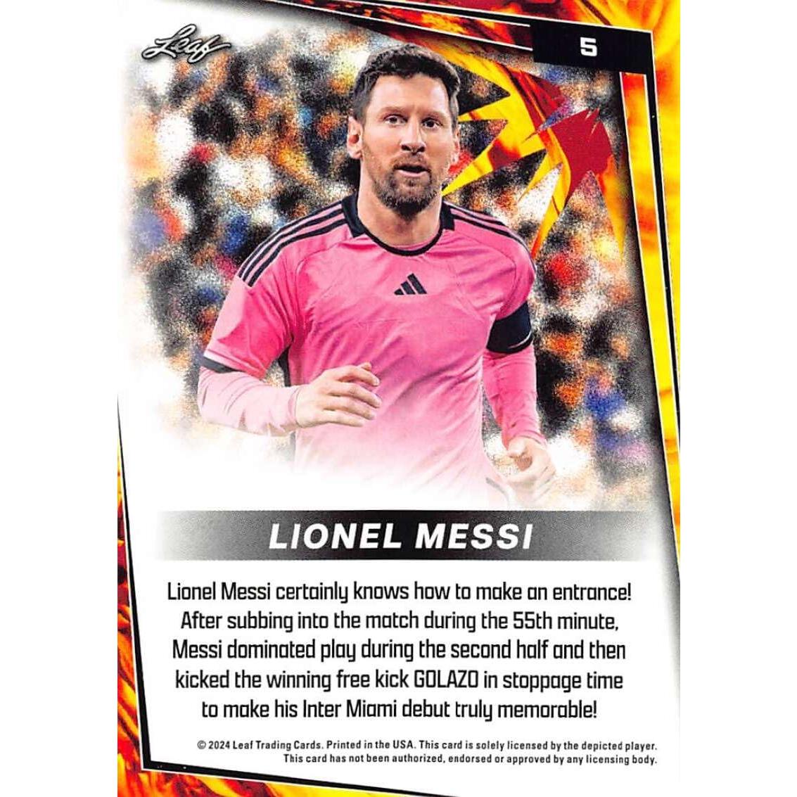 Tarjeta de Fútbol Lionel Messi Leaf Soccer 2024 #5 Raw NM