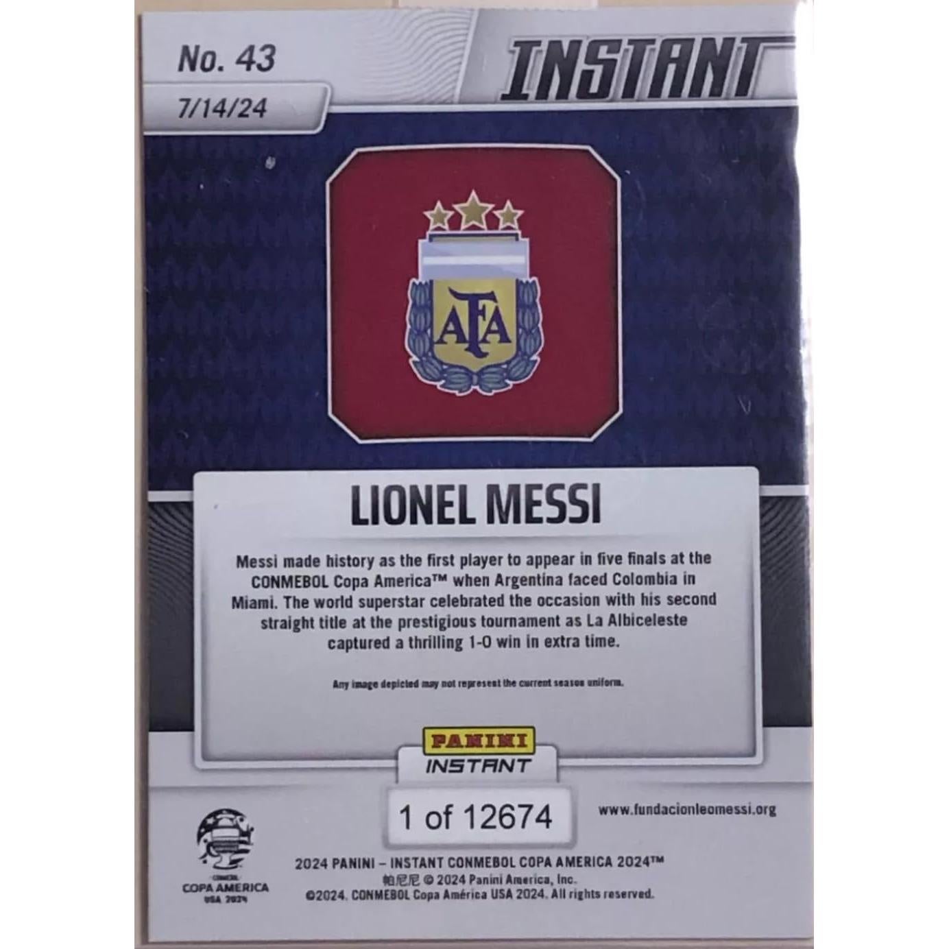 Tarjeta de Fútbol Panini Instant Messi #43 Copa América 2024