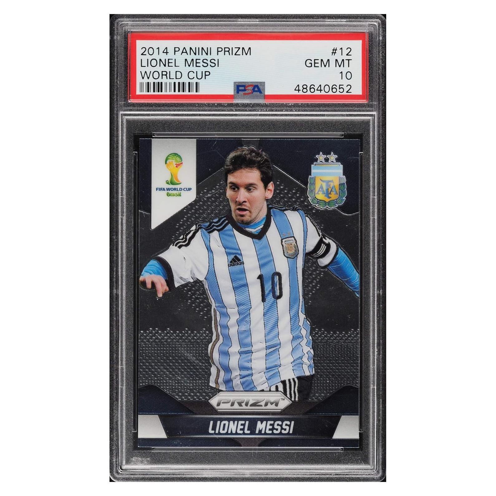 Tarjeta de Fútbol Panini Prizm Lionel Messi #12 2014 PSA 10