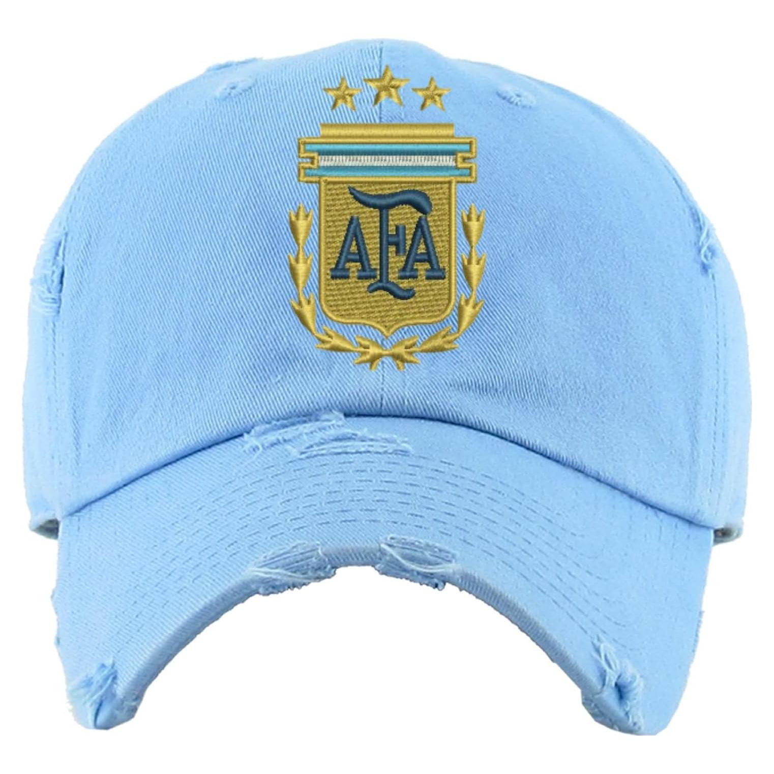 Gorra Vintage Ajustable Bordada Argentina Fútbol Azul Claro