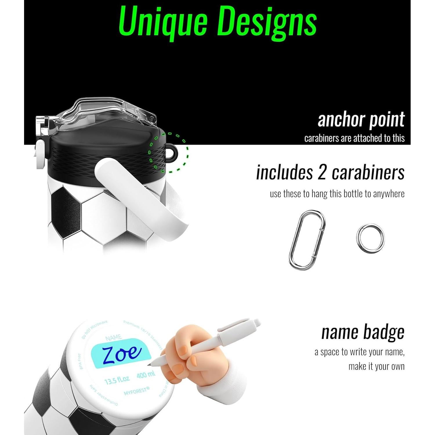 Botella de Agua Aislada MYFOREST 400ml Fútbol para Niños