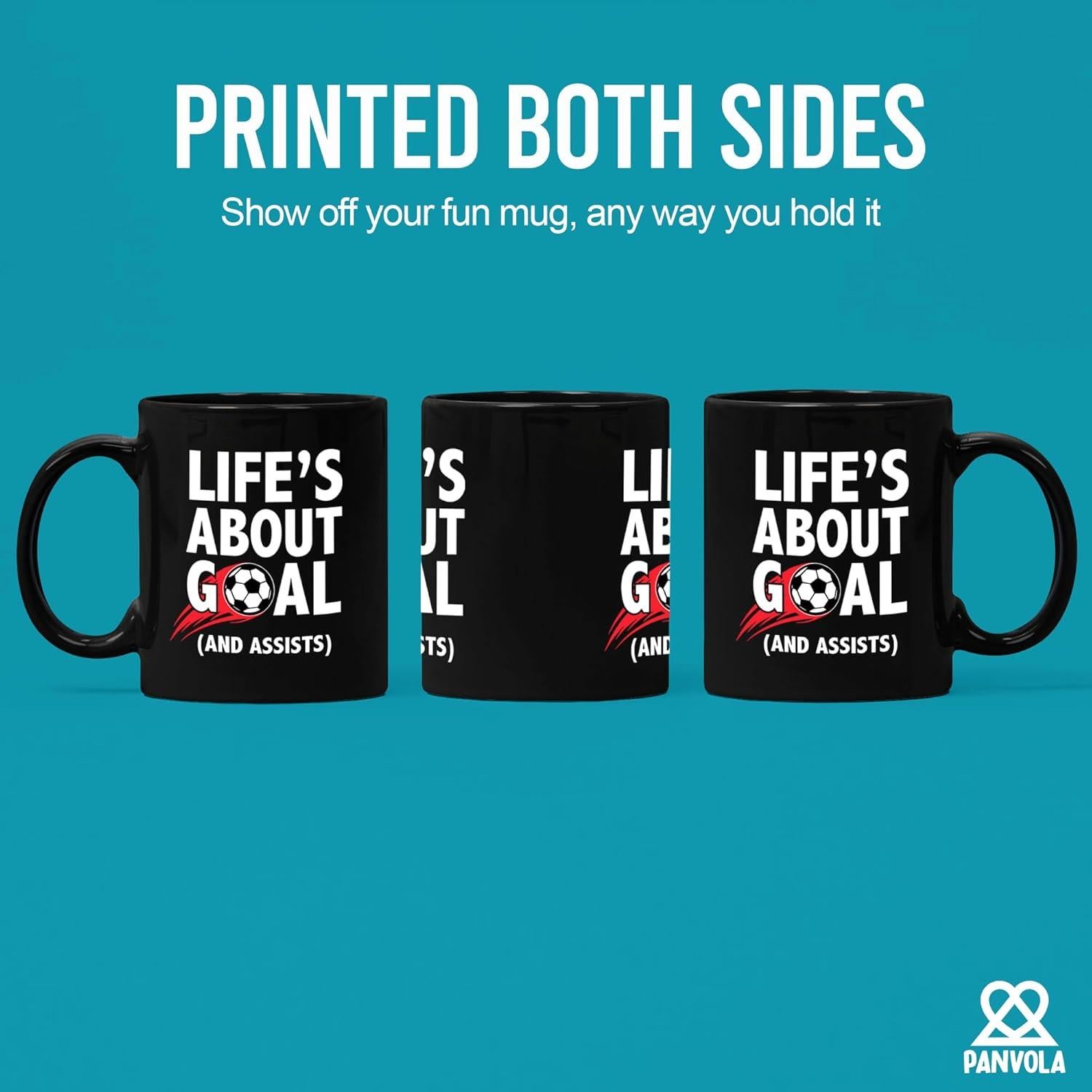 Taza de Cerámica Negra 11 oz Panvola - Metas y Asistencias