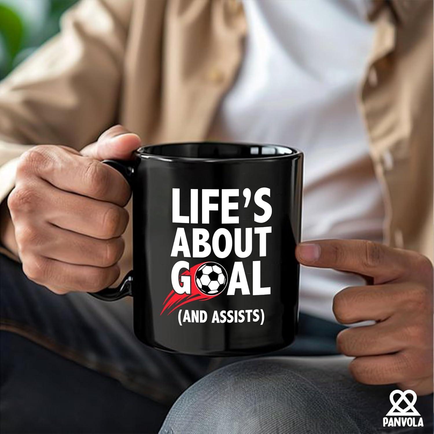 Taza de Cerámica Negra 11 oz Panvola - Metas y Asistencias