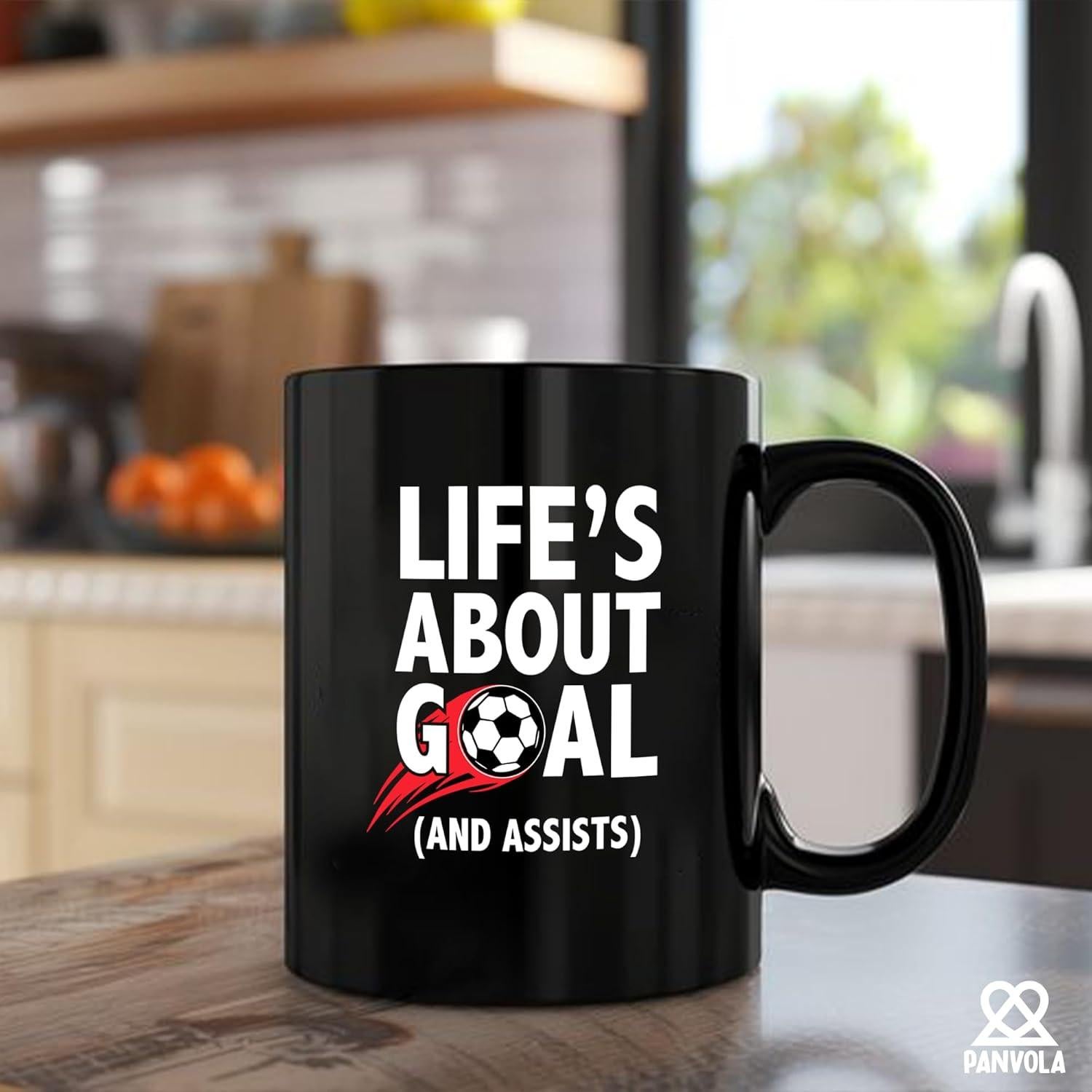 Taza de Cerámica Negra 11 oz Panvola - Metas y Asistencias