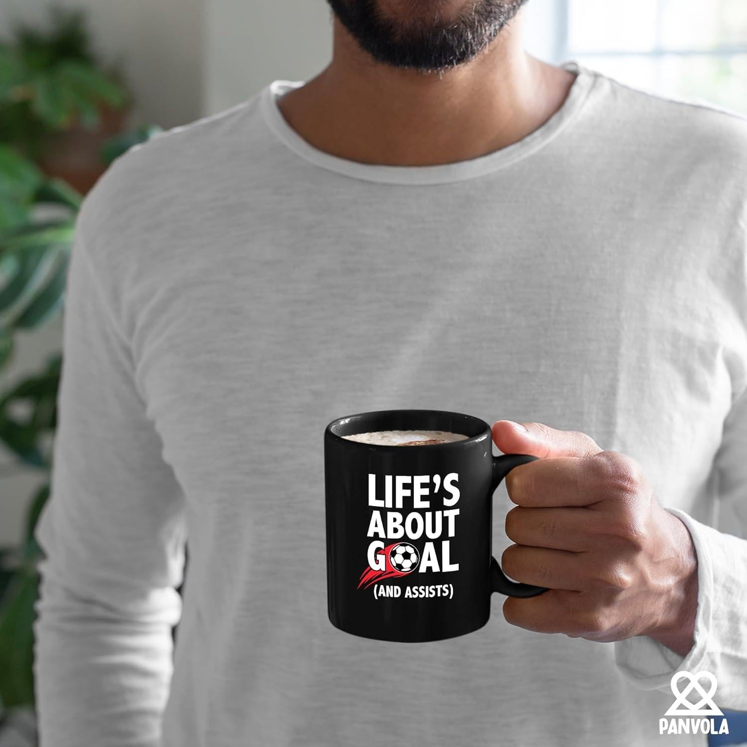 Taza de Cerámica Negra 11 oz Panvola - Metas y Asistencias