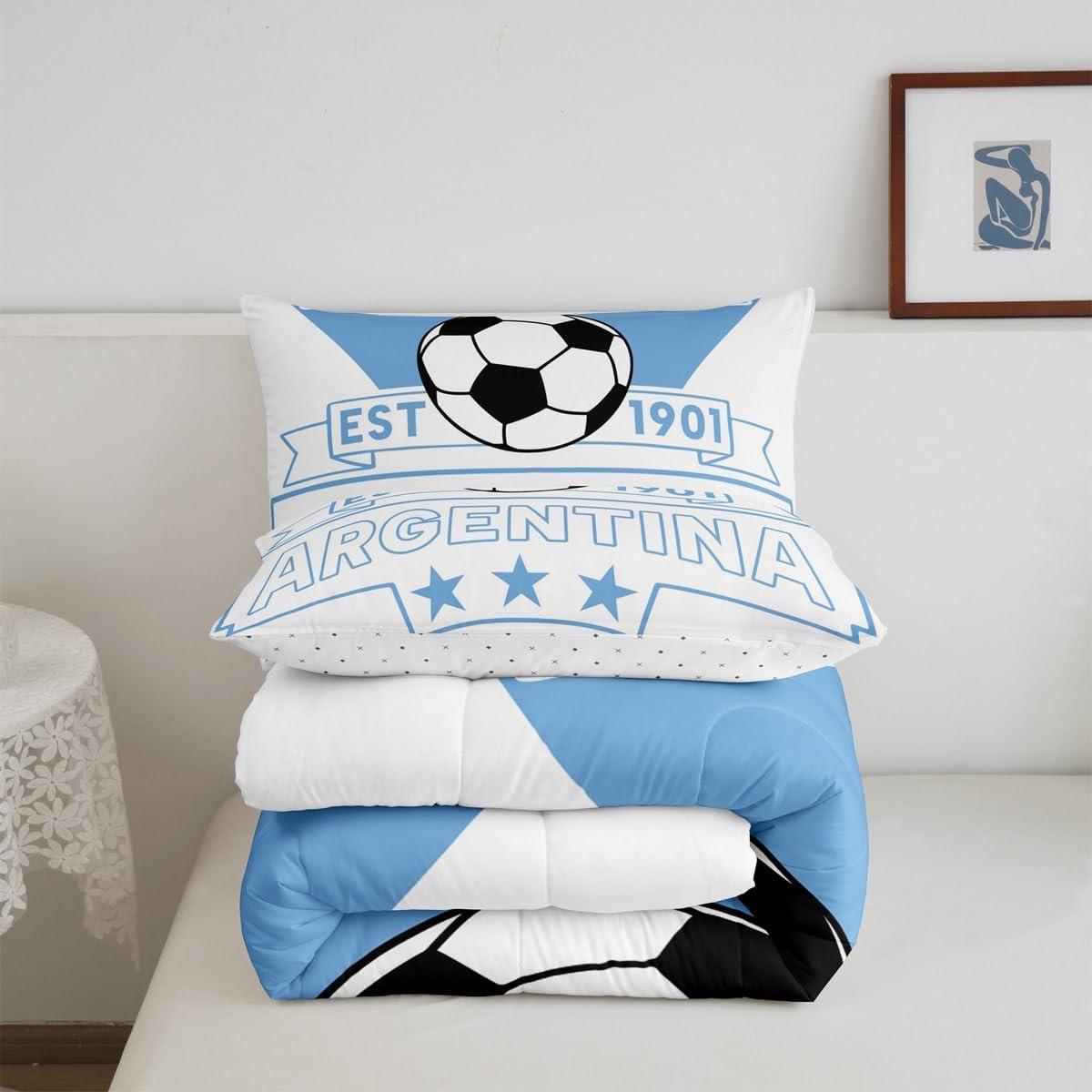 Conjunto de Ropa de Cama Completo Feelyou Fútbol Azul Blanco 3 Piezas