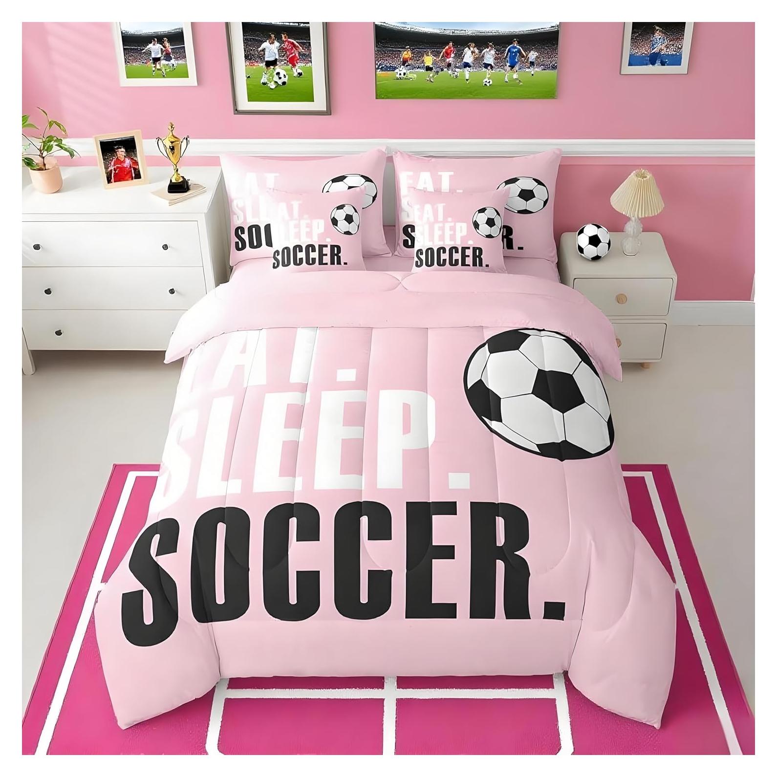 Conjunto de Edredón Feelyou Fútbol 7 Piezas Completo Rosa