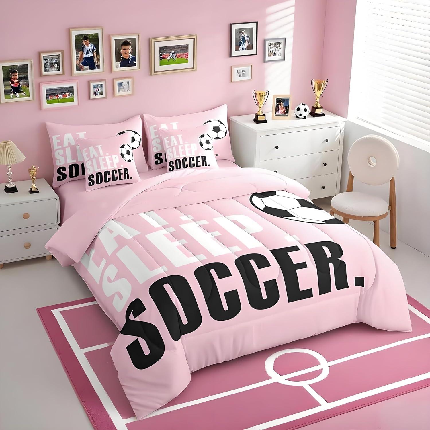 Conjunto de Edredón Feelyou Fútbol 7 Piezas Completo Rosa