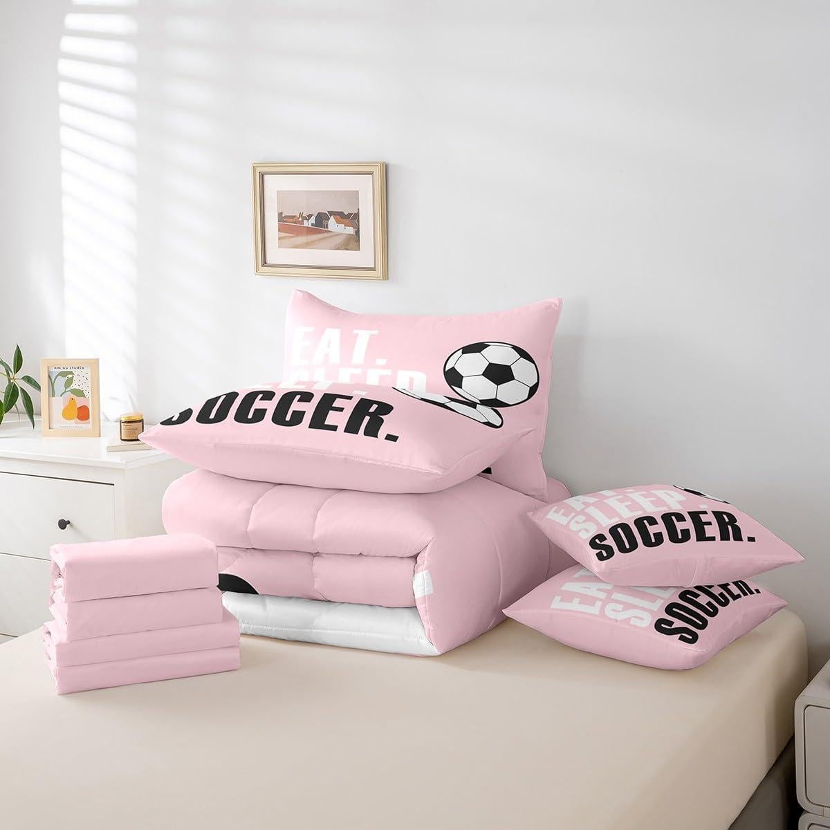 Conjunto de Edredón Feelyou Fútbol 7 Piezas Completo Rosa