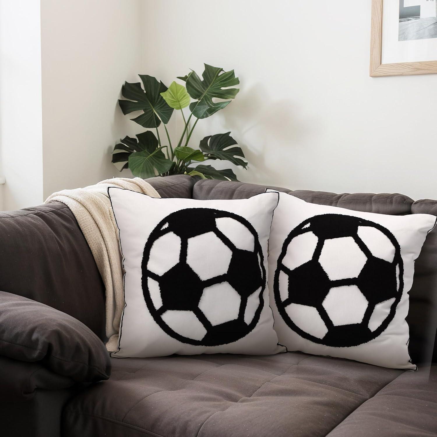 Fundas de Almohada Decorativas Breling 2 Piezas Lona Bordada Fútbol 45x45 cm