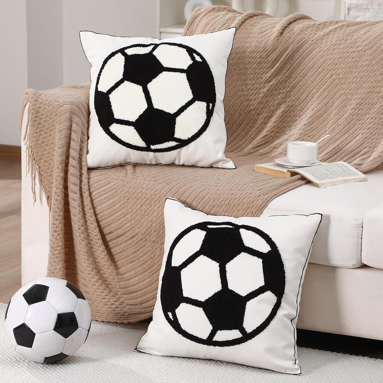 Fundas de Almohada Decorativas Breling 2 Piezas Lona Bordada Fútbol 45x45 cm