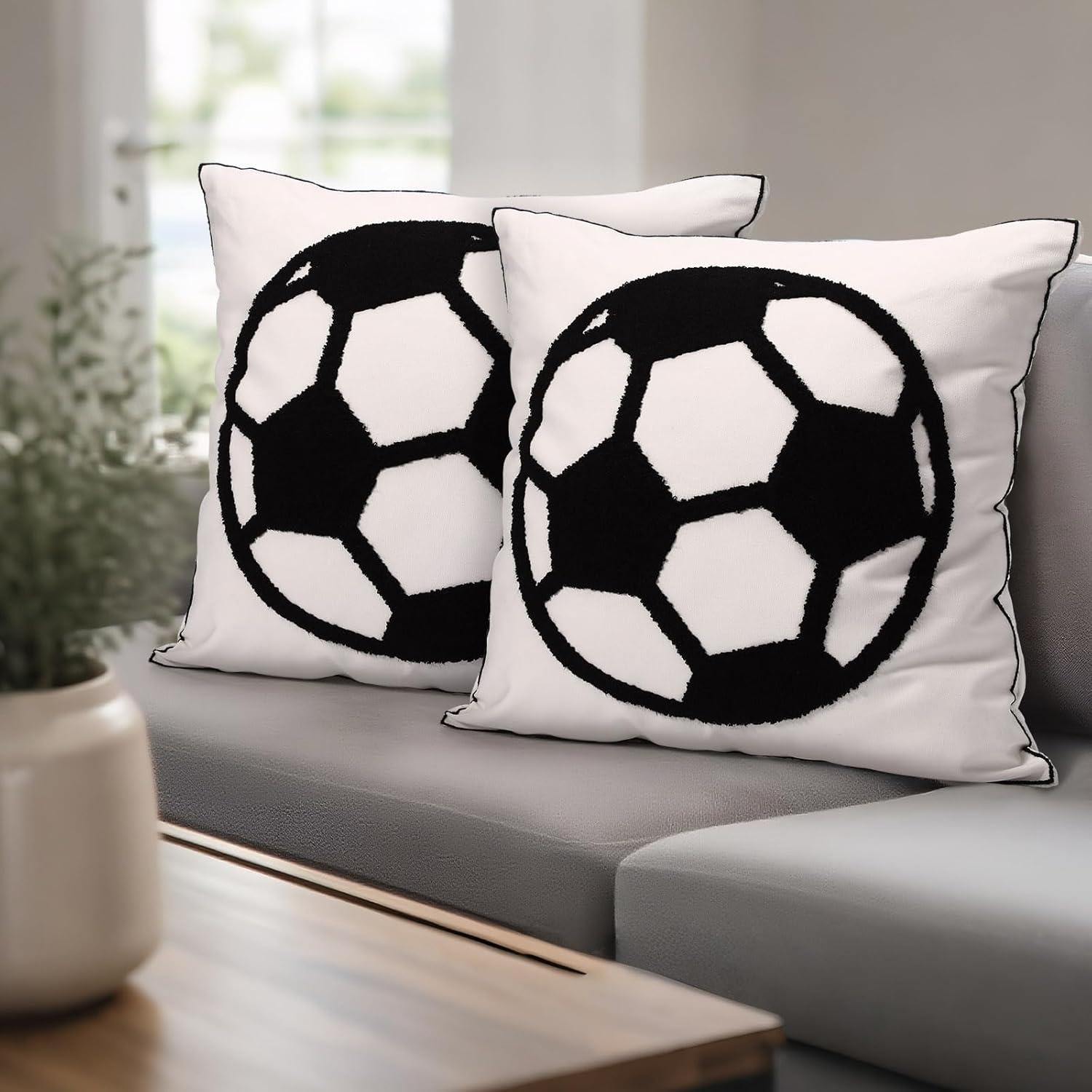 Fundas de Almohada Decorativas Breling 2 Piezas Lona Bordada Fútbol 45x45 cm