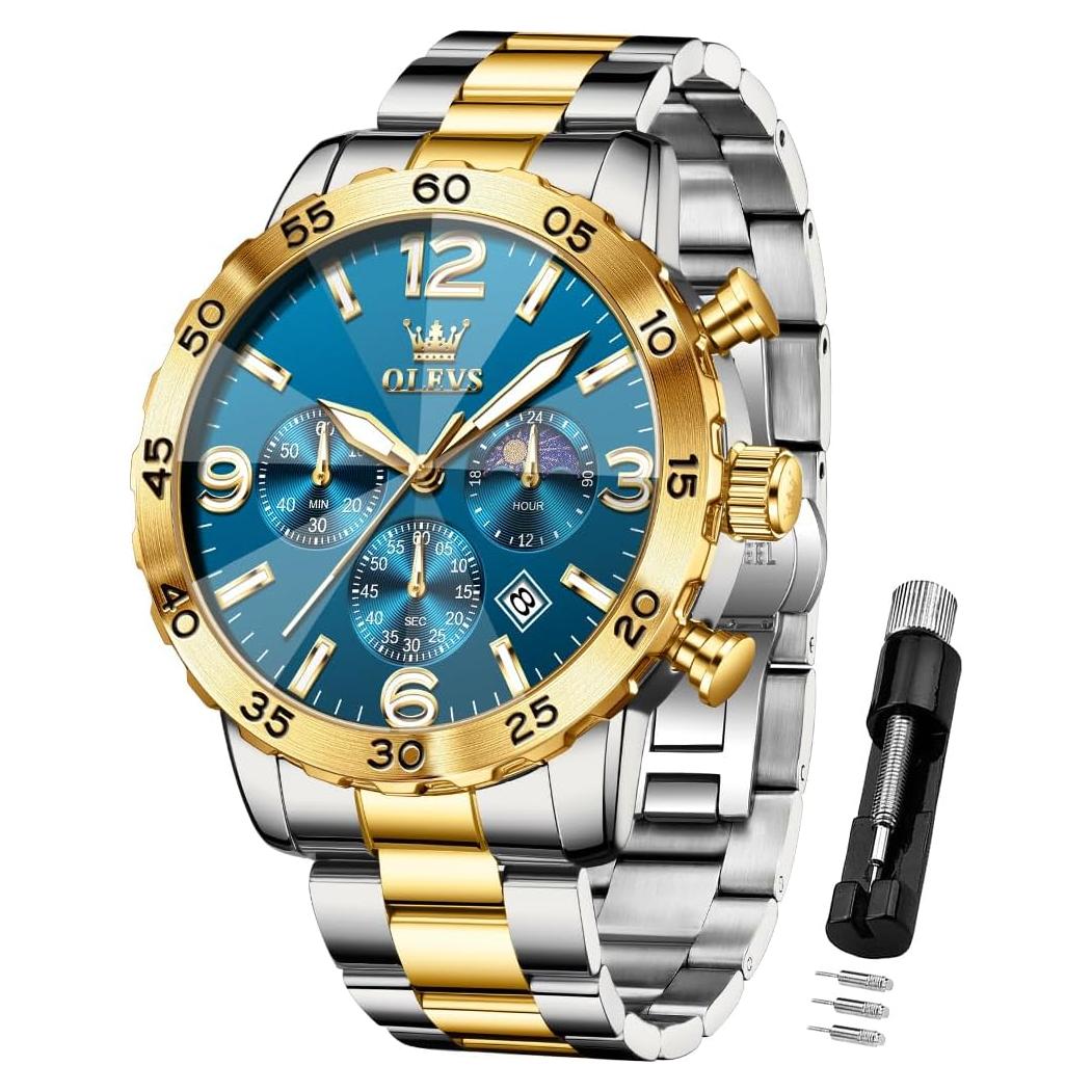 Reloj OLEVS Analógico Azul para Hombres Acero Inoxidable 44mm