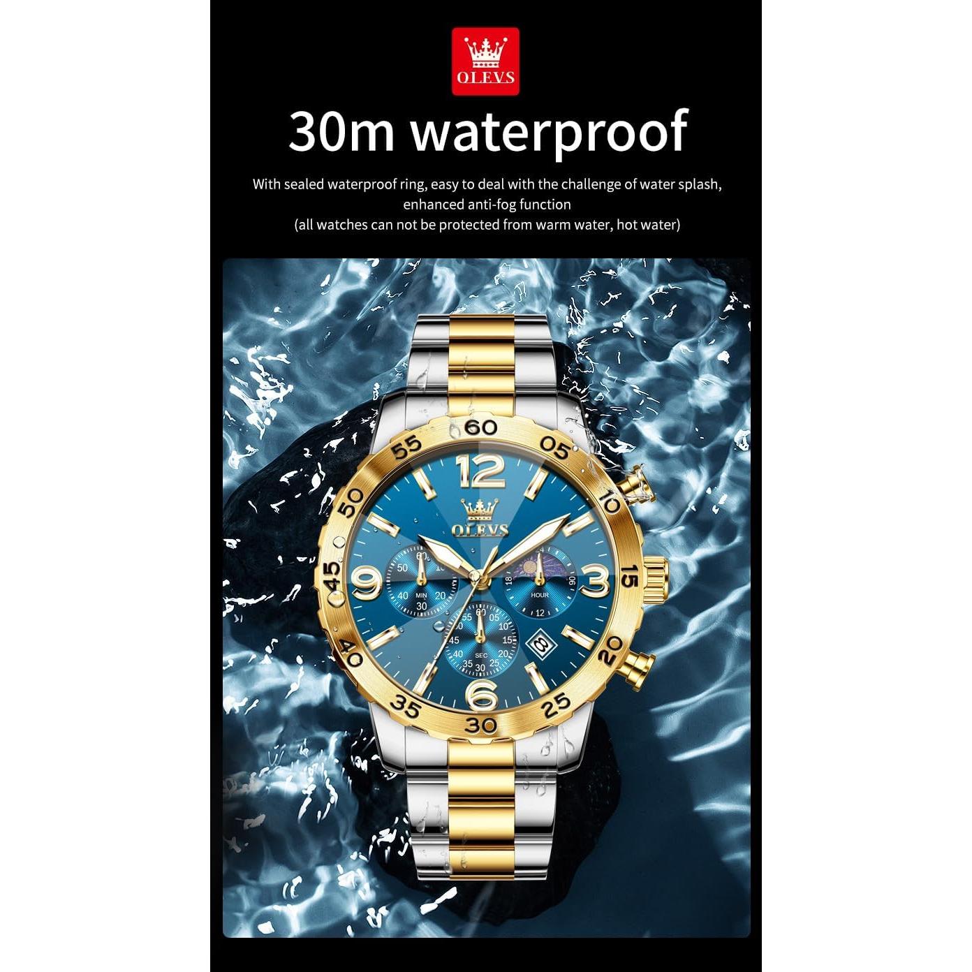 Reloj OLEVS Analógico Azul para Hombres Acero Inoxidable 44mm