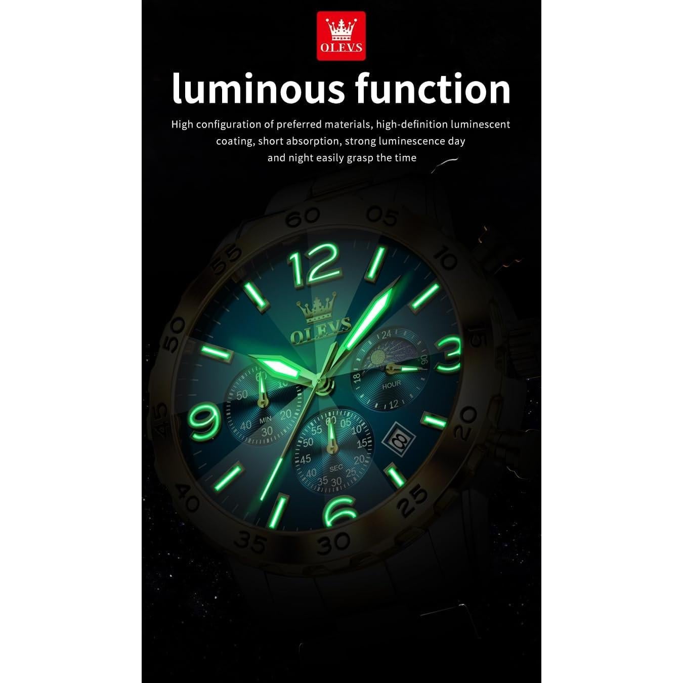 Reloj OLEVS Analógico Azul para Hombres Acero Inoxidable 44mm