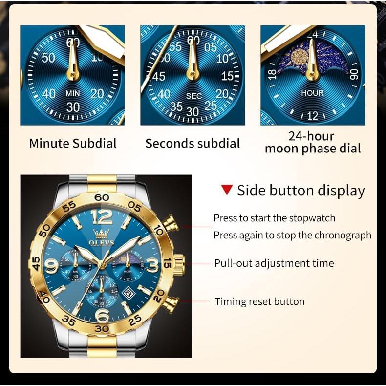 Reloj OLEVS Analógico Azul para Hombres Acero Inoxidable 44mm