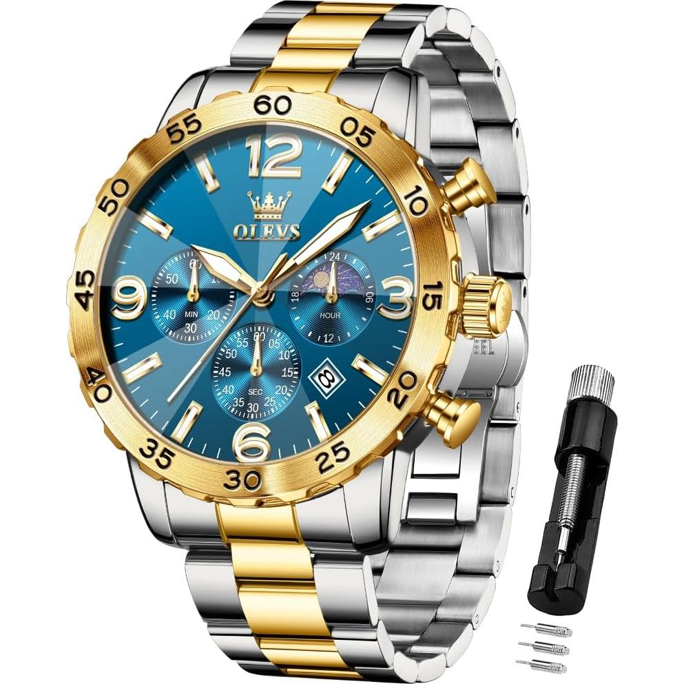 Reloj OLEVS Analógico Azul para Hombres Acero Inoxidable 44mm