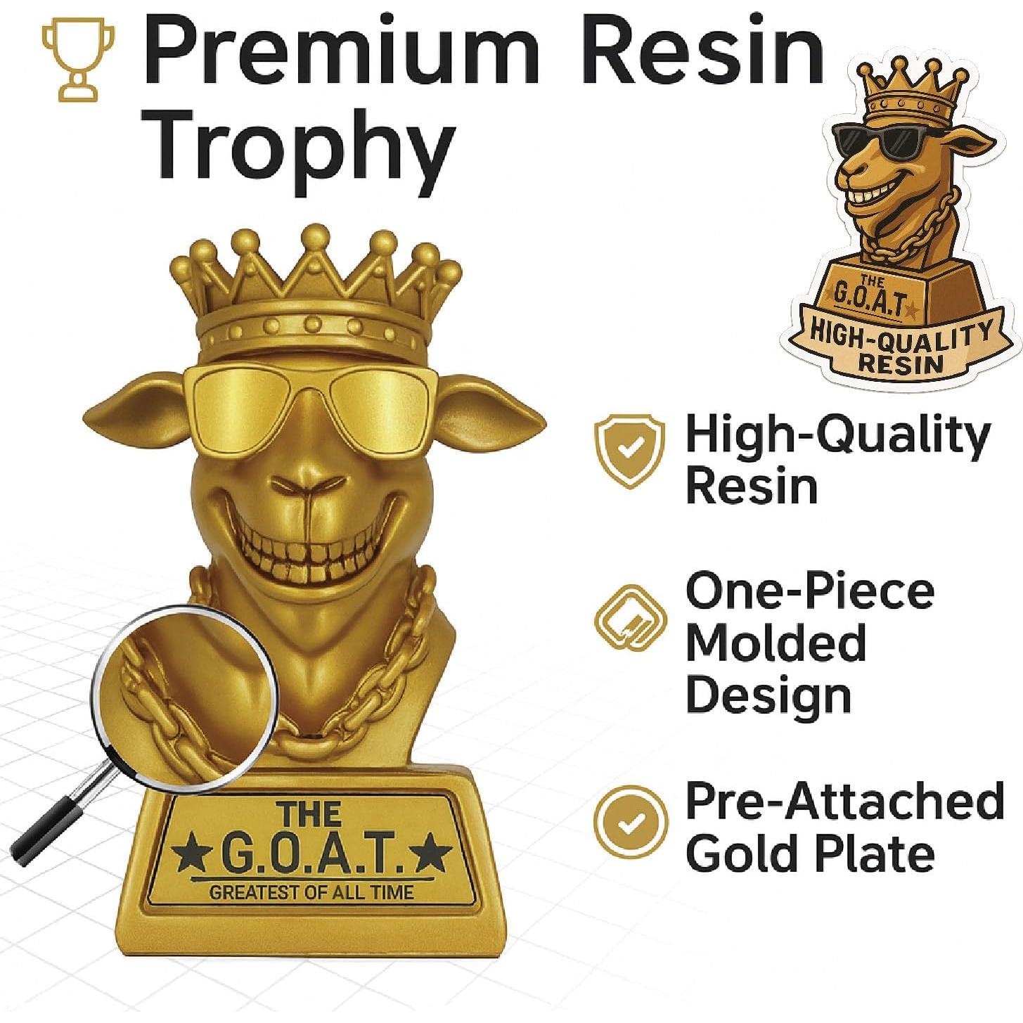 Trofeo G.O.A.T. de Resina 17.78 cm - Bambluby para Fútbol Fantástico