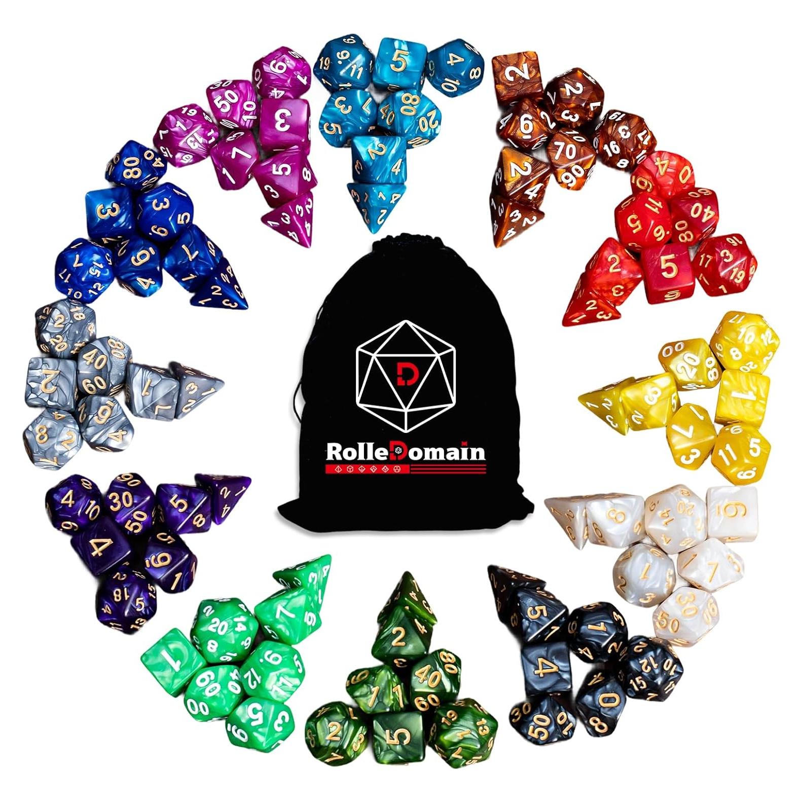 Juego de Dados Poliedricos Acrílicos Rolledomain 84 Piezas D&D