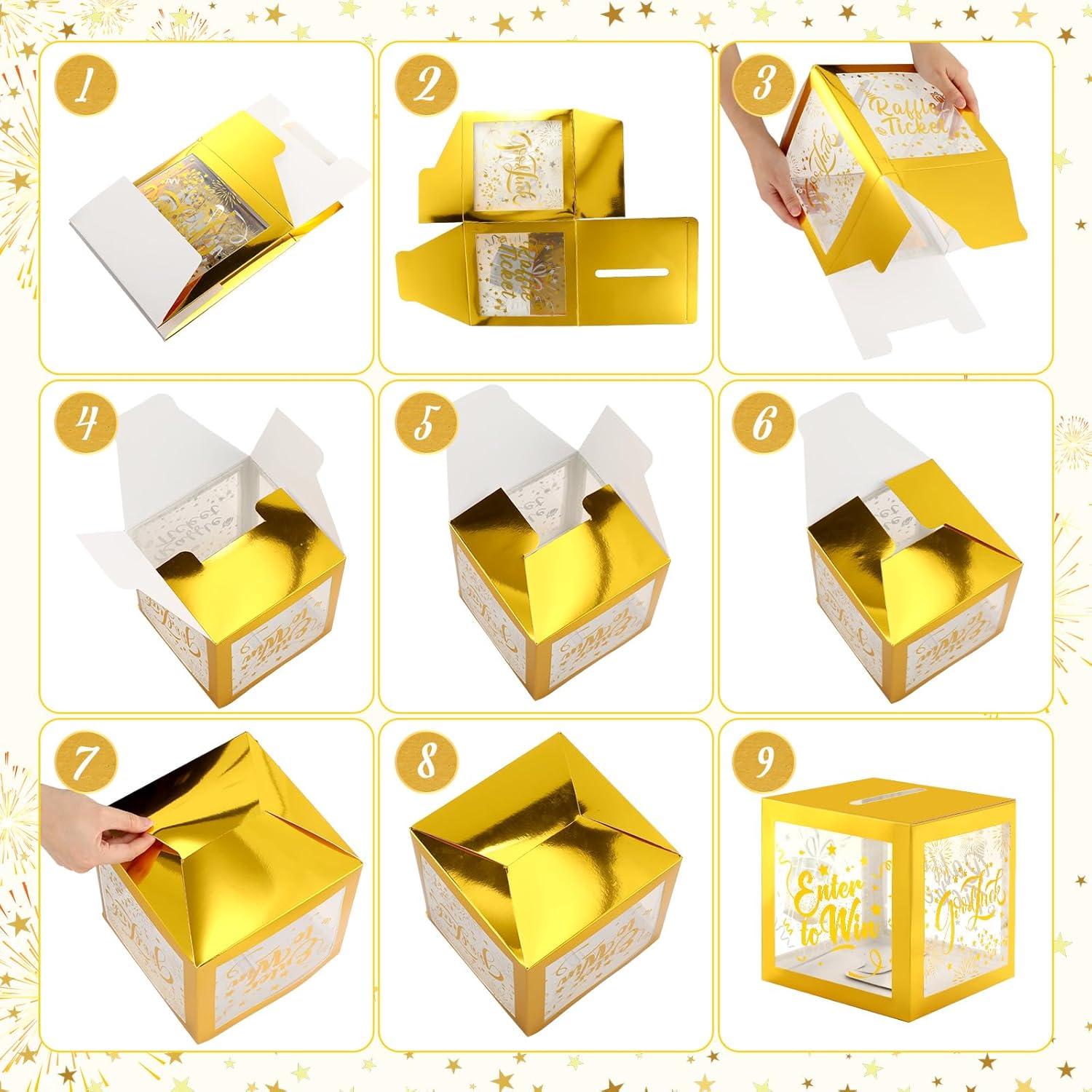 Caja de Rifa Spiareal Blanca y Dorada con 36 Tarjetas