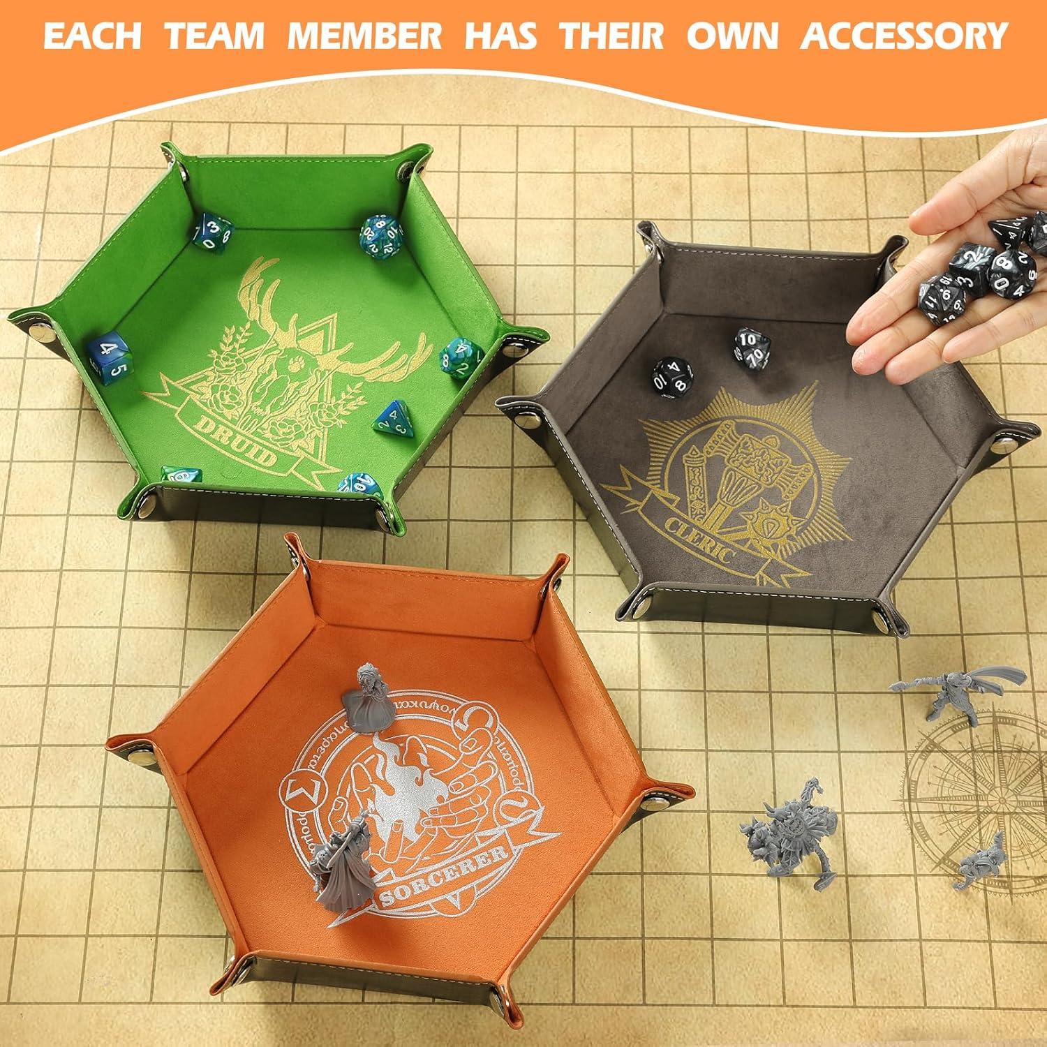 Bandeja de Dados DND Grajar 6 Pcs Hexagonal Cuero PU