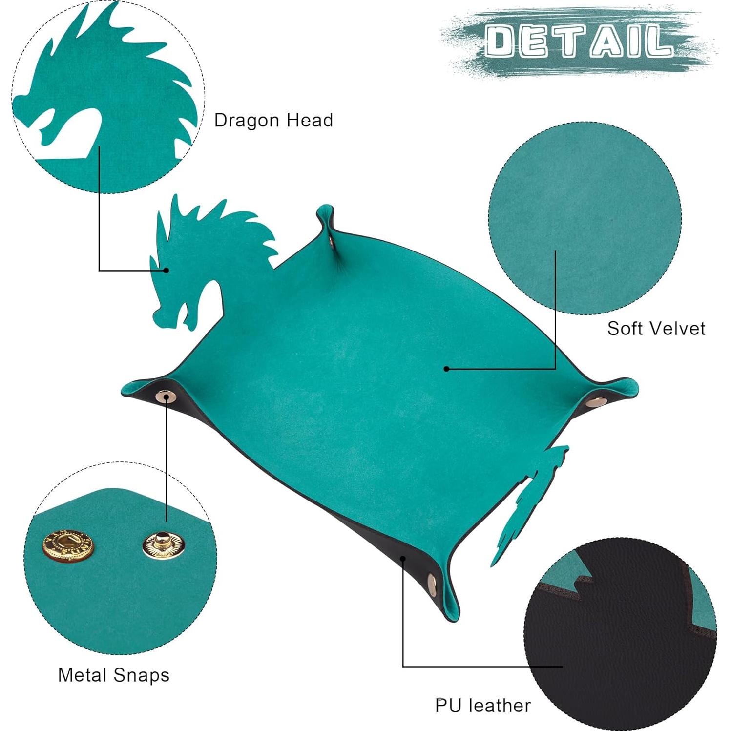 Bandeja de Dados Dragón SIQUK 2 Piezas PU Cuero D&D RPG