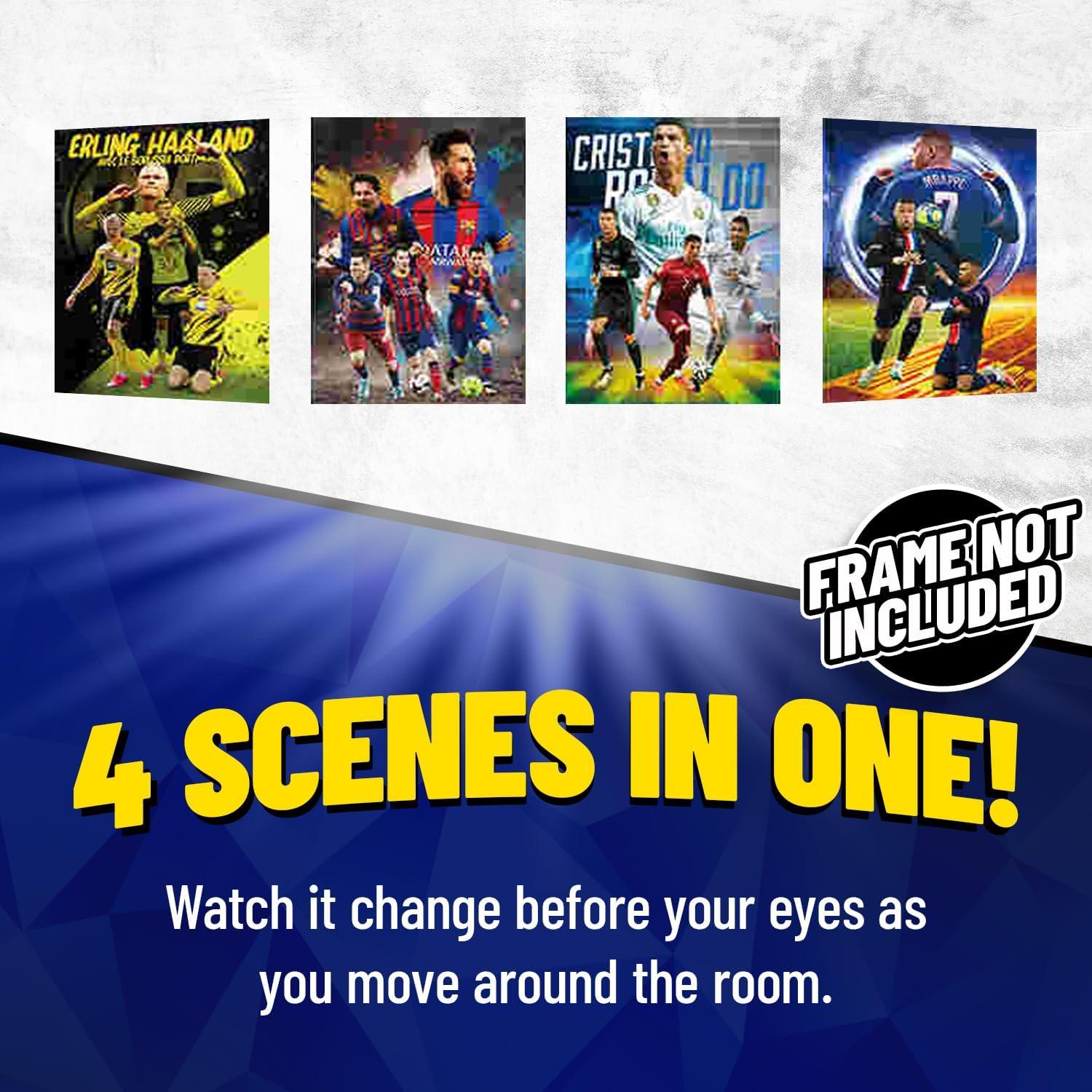 Póster 3D Soccer Stars 1 Flip - Haaland, Messi, Ronaldo, Mbappé - 40.64x30.48 cm
