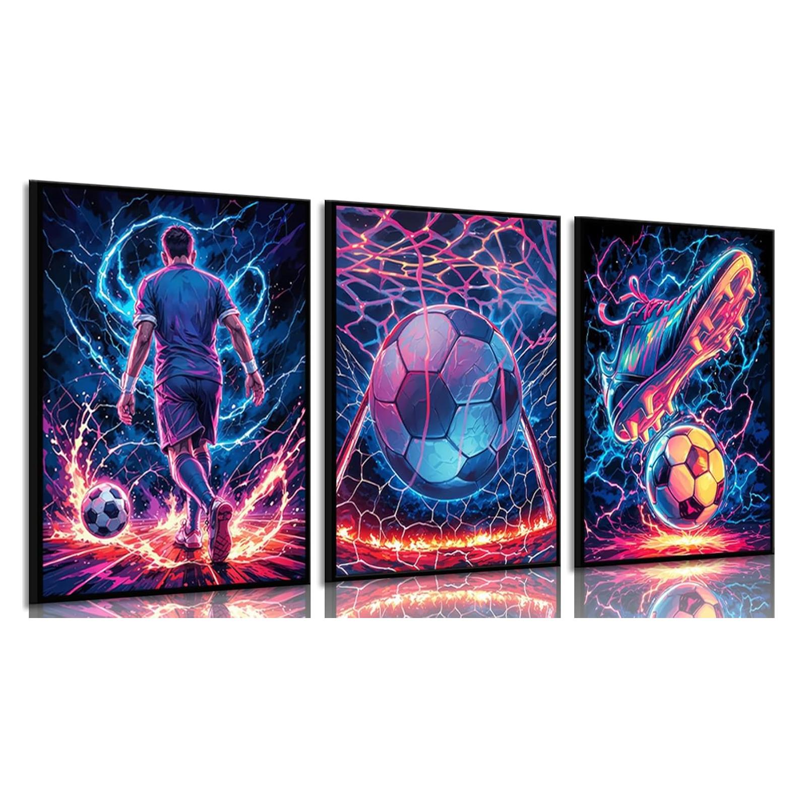 Set de 3 Pósters de Fútbol Neón 30x40cm Decoración Infantil