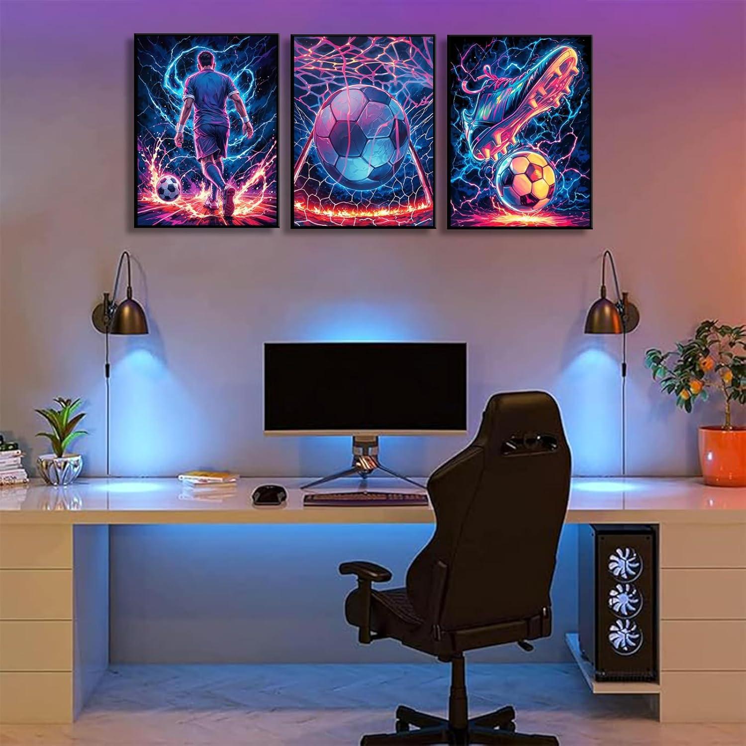 Set de 3 Pósters de Fútbol Neón 30x40cm Decoración Infantil