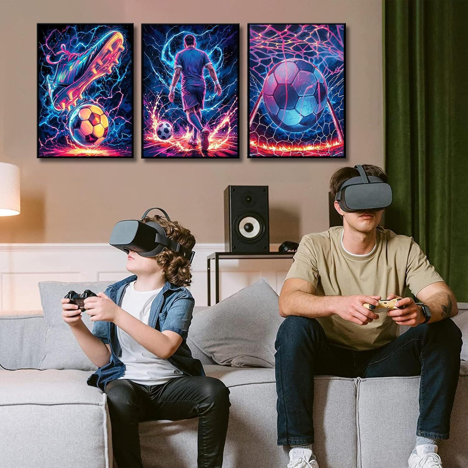Set de 3 Pósters de Fútbol Neón 30x40cm Decoración Infantil