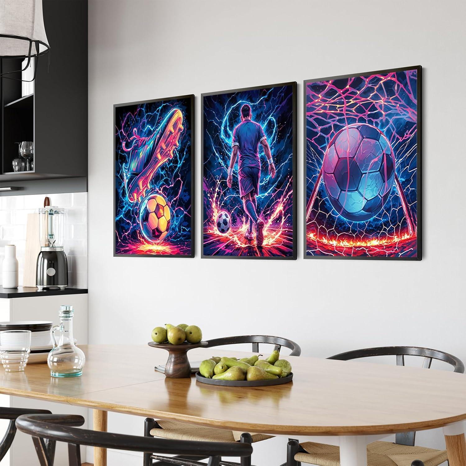 Set de 3 Pósters de Fútbol Neón 30x40cm Decoración Infantil