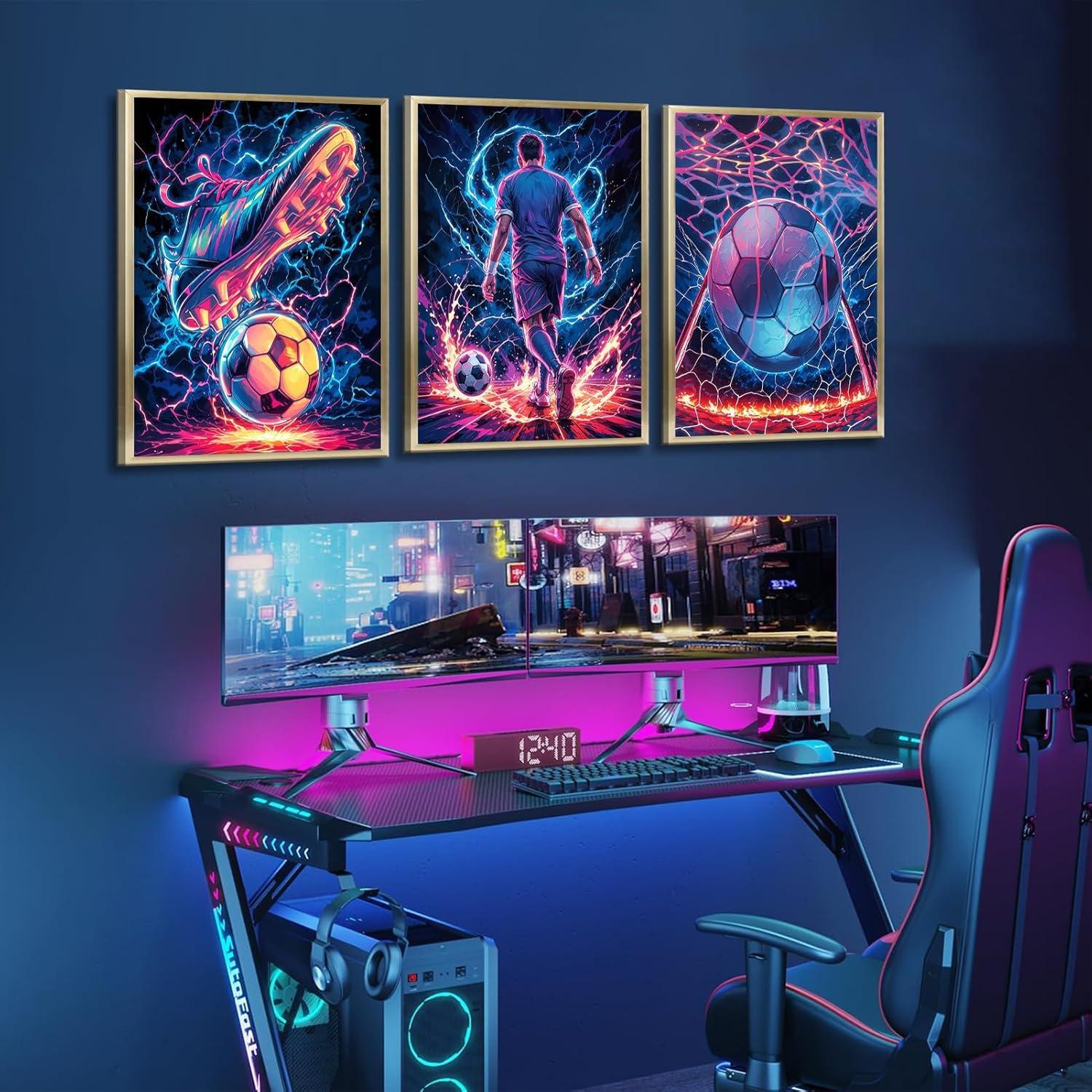 Set de 3 Pósters de Fútbol Neón 30x40cm Decoración Infantil