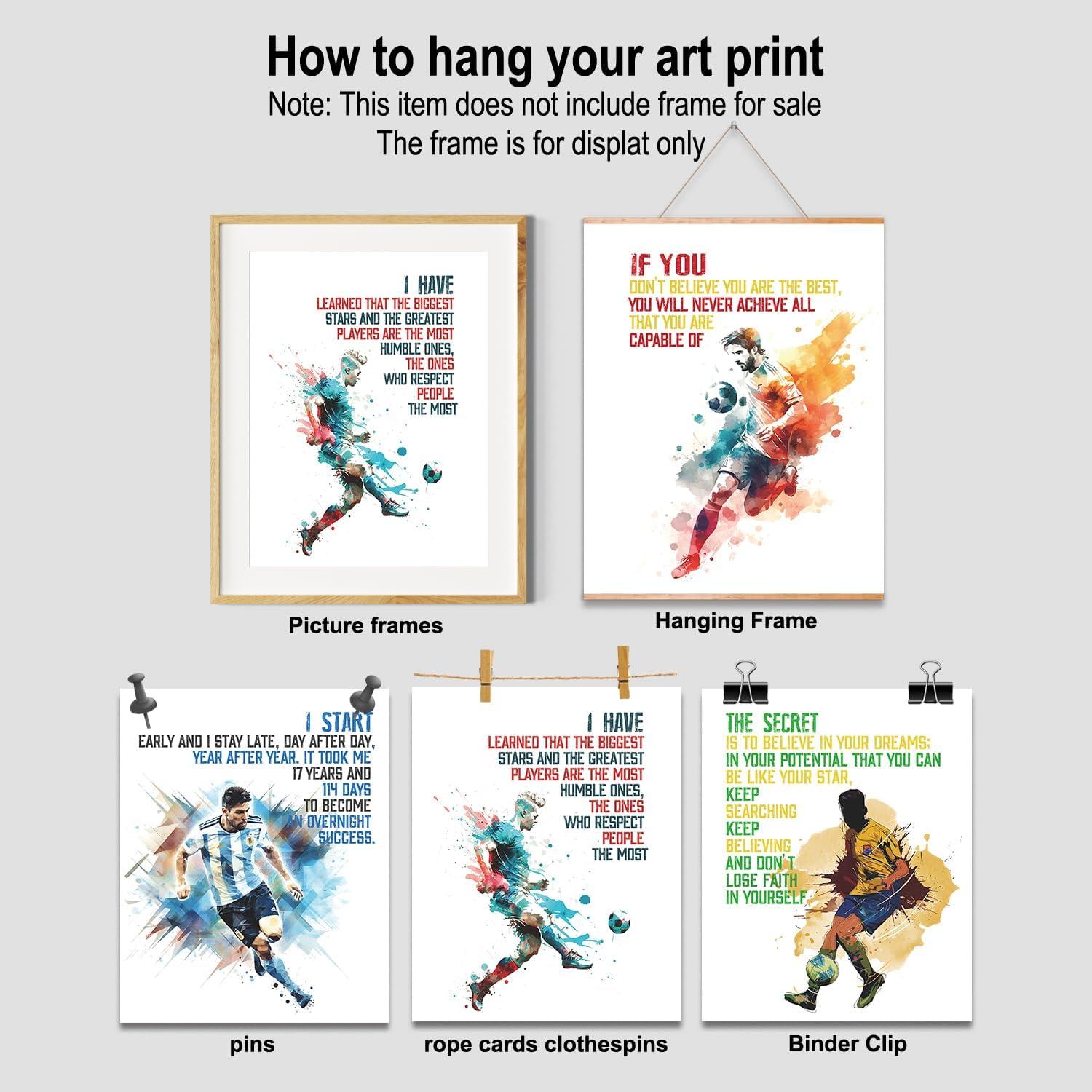 Conjunto de 6 Pósters Motivacionales de Fútbol para Niños - 20.32x25.4 cm