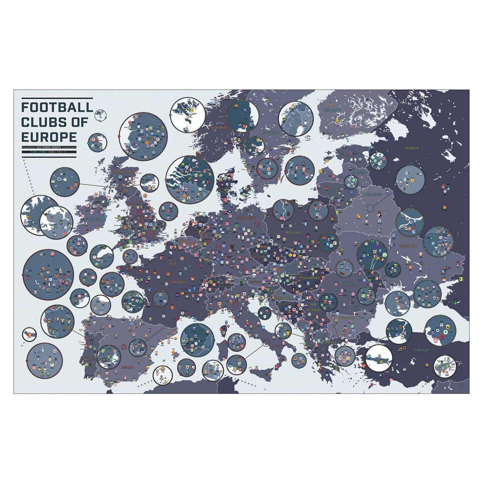 Póster de Fútbol Pop Chart 91.44x60.96 cm Mapa de Clubes