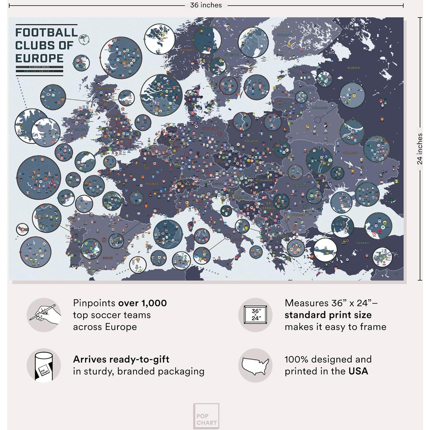 Póster de Fútbol Pop Chart 91.44x60.96 cm Mapa de Clubes