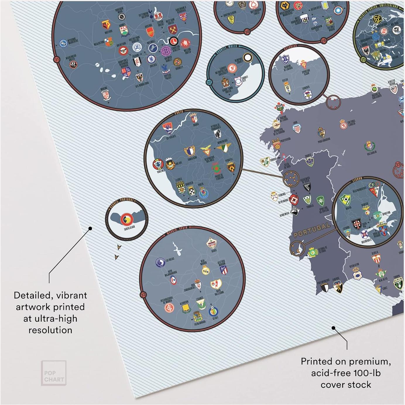 Póster de Fútbol Pop Chart 91.44x60.96 cm Mapa de Clubes