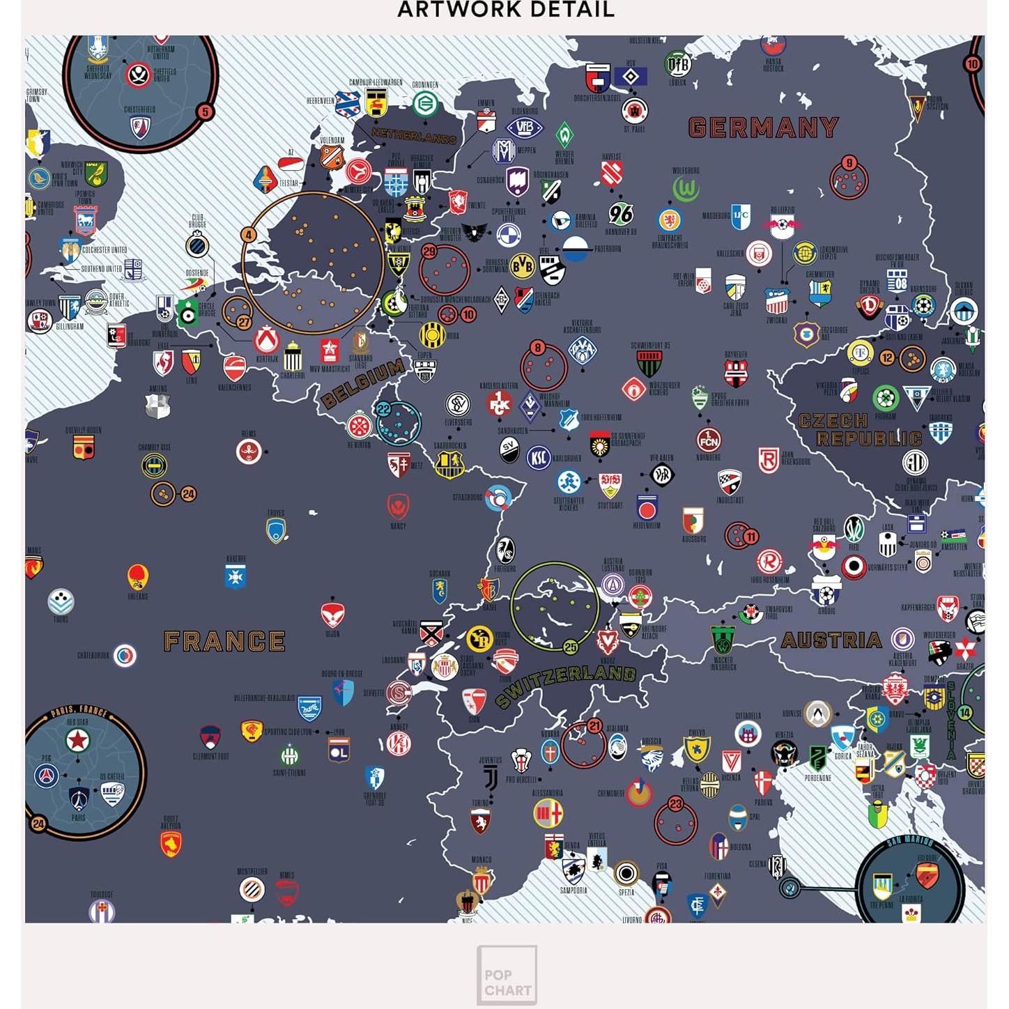 Póster de Fútbol Pop Chart 91.44x60.96 cm Mapa de Clubes