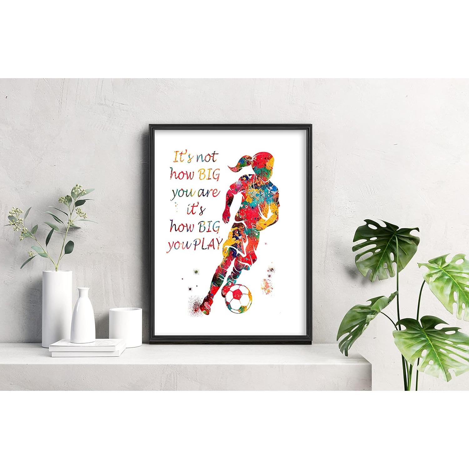 Impresión Acuarela Chica Jugadora de Fútbol 20x25 cm Motivacional