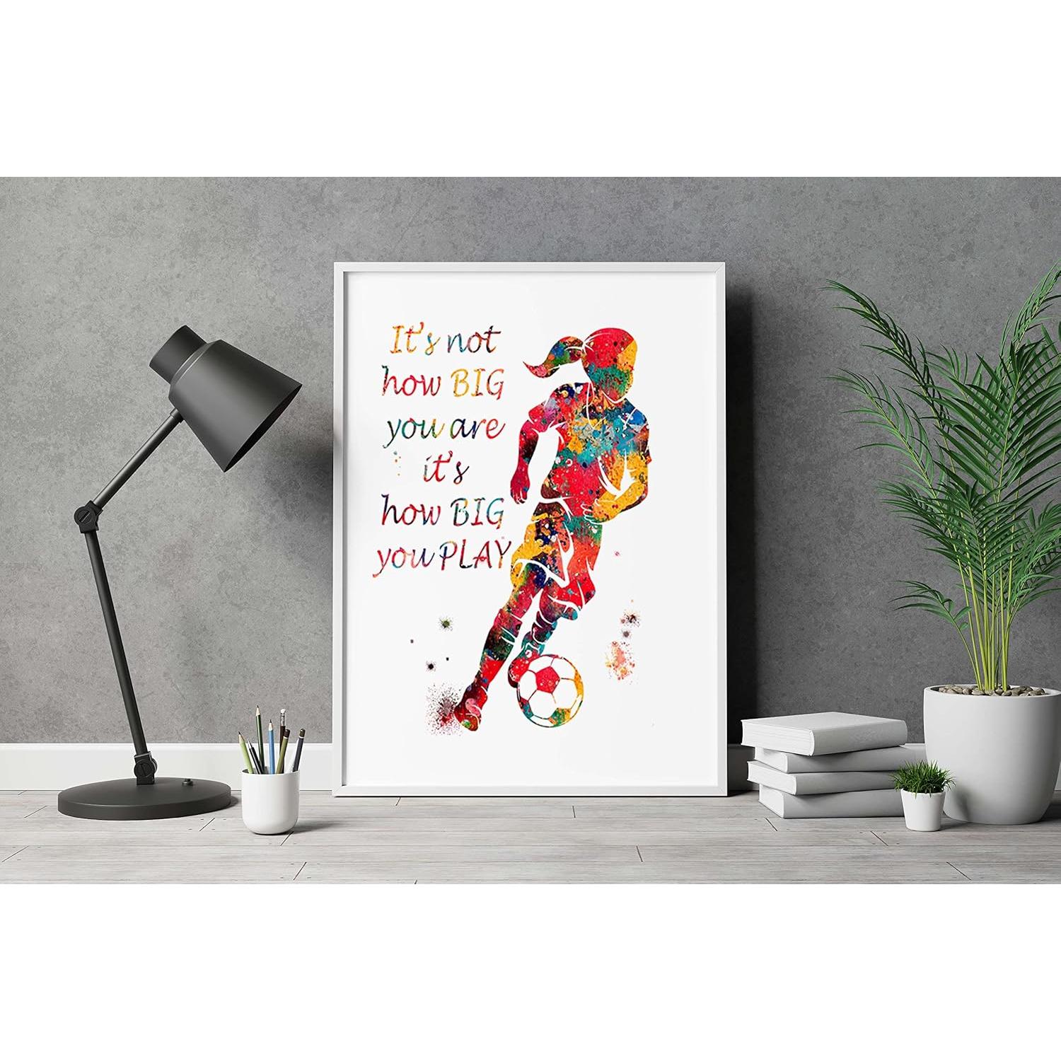 Impresión Acuarela Chica Jugadora de Fútbol 20x25 cm Motivacional